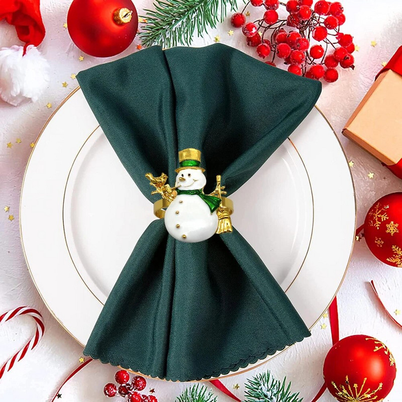 6Gb Ziemassvētku salvešu gredzenu turētāji Zelta salvešu gredzeni Ziemassvētku vakariņām ballītēm Kāzu galda dekorēšanas piederumi HWC78