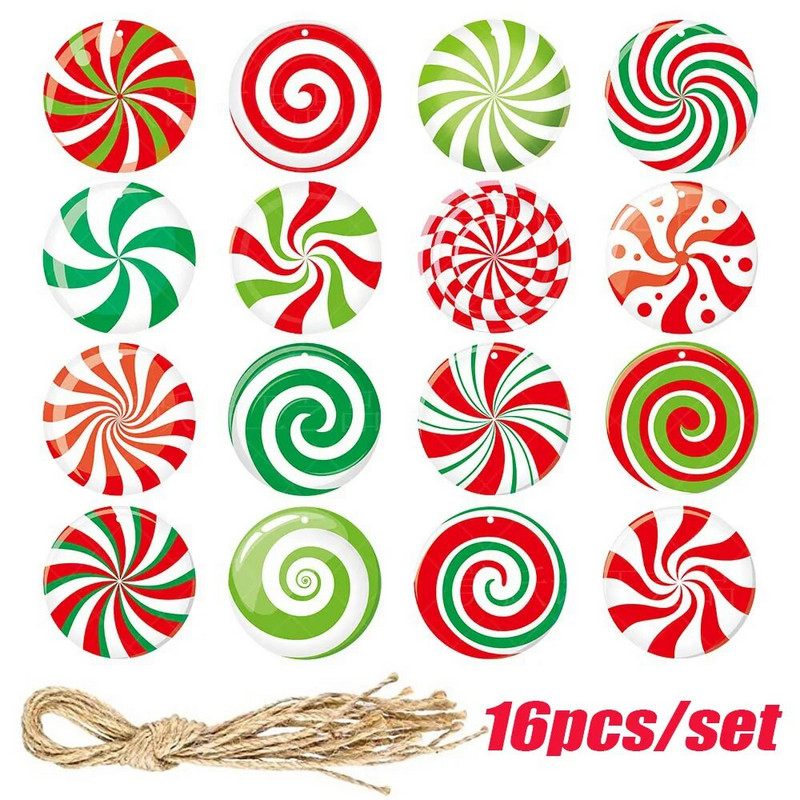 16 tk paberist jõulukommi ripats pulgakomm, rippuvad jõulupuu kaunistused 2024 uusaasta kingitus kodu jõulukaunistus