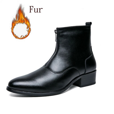 Ziemas zābaki kažokādas silti Chelsea vīriešu plus samta zābaki formāli ādas zābaki rāvējslēdzēja dizains modes motocikla zābaki puszābaki