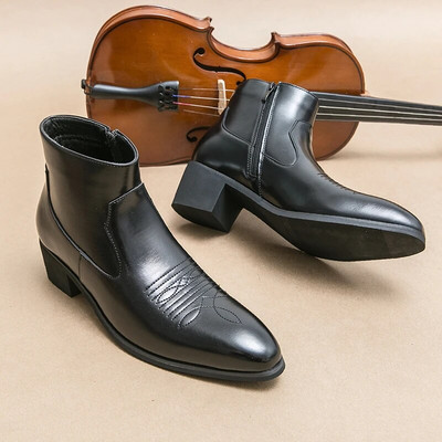 Vīriešu Chelsea zābaki Luksusa rietumu stila vīriešu puszābaki uzvelkami modes zirgu zābaki Retro ziemas kovboju zābaki kleita zābaki ar ZIP