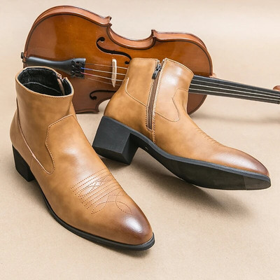 Vīriešu Chelsea zābaki Luksusa rietumu stila vīriešu puszābaki uzvelkami modes zirgu zābaki Retro ziemas kovboju zābaki kleita zābaki ar ZIP