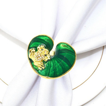 8 τμχ/παρτίδα Πράσινο δαχτυλίδι χαρτοπετσέτας φύλλο λωτού βάτραχος χαρτοπετσέτα αγκράφα χρυσό στόμα υφασμάτινο δαχτυλίδι διακόσμηση γαμήλιου τραπεζιού