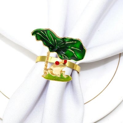 8db/tétel Zöld szalvéta gyűrű lótuszlevél béka szalvéta csat arany szájtörlő gyűrű esküvői asztaldísz