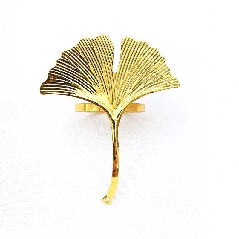 6gab./partija Ginkgo lapu salvešu gredzens metāla salvešu poga Viesnīcas auduma salvešu gredzenu galda noformējums