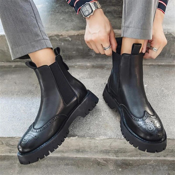 Vintage Split Leather Ανδρικές Μπότες Επίπεδες Πλατφόρμες Ανδρικές Μπότες Αστραγάλου Φθινοπωρινές Χειμερινές Φλις Μπότες Χιονιού Ανδρικά παπούτσια Bullock