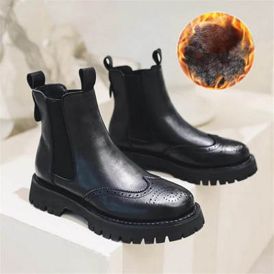 Vintage šķeltas ādas vīriešu zābaki plakana platforma puszābaki vīriešu rudens ziemas vilnas sniega zābaki Vīriešu ikdienas bullock apavi