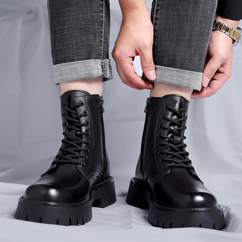 Talvine kvaliteetne külgtõmblukk Chelsea meeste saapad Mood Kollased Saapad Nahast saapad Meeste Paksu Talla Ametlikud Luksuslikud ärisaapad