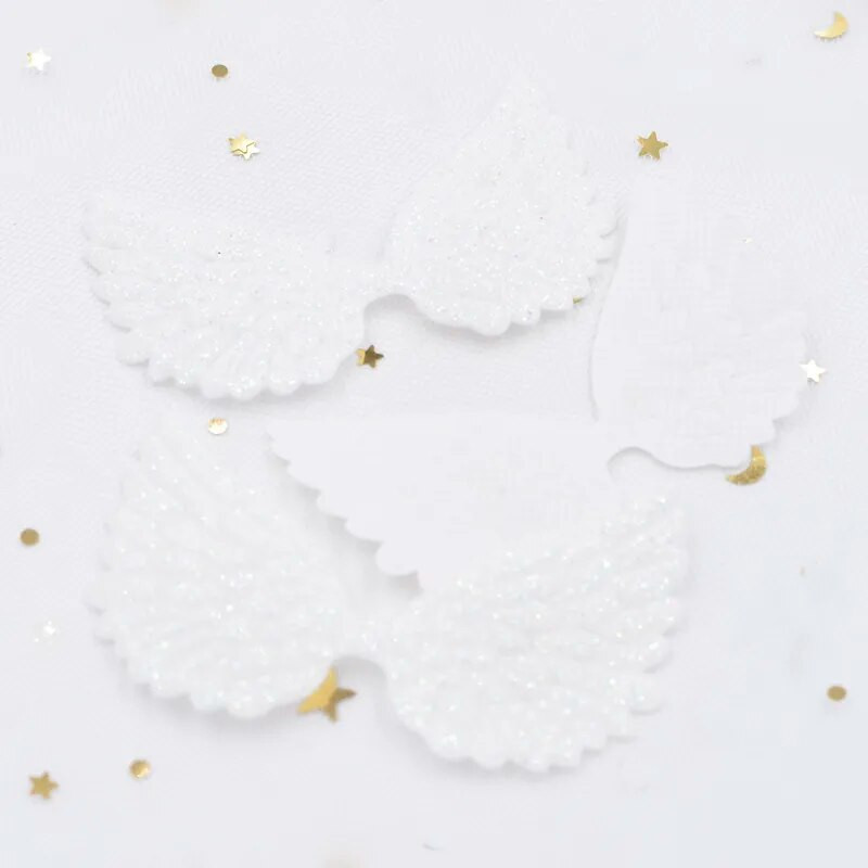 20db 74*43mm fehér angyal szárny rátétek egyoldalas csillámporok tündérszárny foltok barkácsolás fejfedő csokornyakkendő dekor