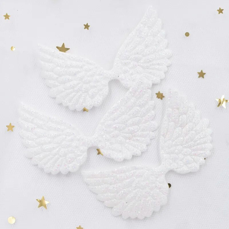 20db 74*43mm fehér angyal szárny rátétek egyoldalas csillámporok tündérszárny foltok barkácsolás fejfedő csokornyakkendő dekor