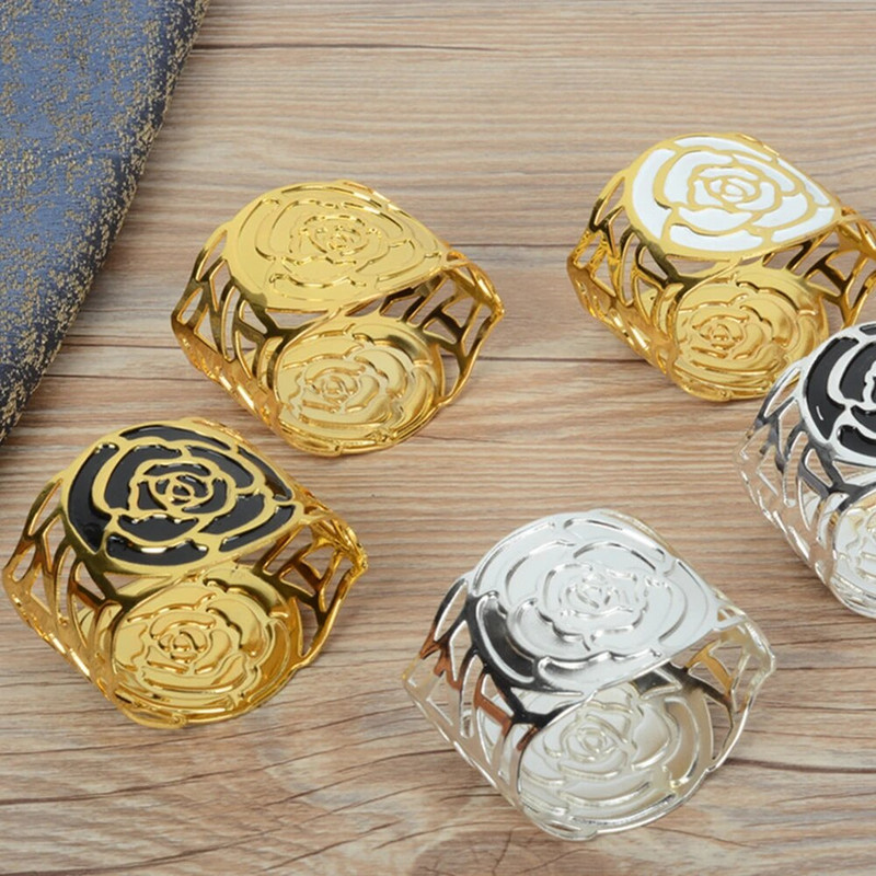 SHSEJA 1db/tétel Esküvői étterem szalvéta gyűrű gyönyörű rózsák szalvéta csat hotel bankett szalvéta gyűrű asztali dekoráció