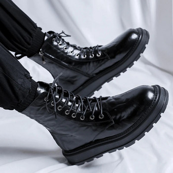 Мъжки модни мотоциклетни ботуши Противохлъзгащи се носими черни обувки от кожа Високи каубойски ботуши Красиви бизнес Botas Zapato