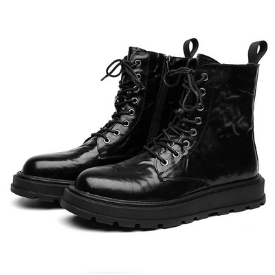 Vīriešu modes motociklu zābaki, neslīdoši valkājami melni ādas apavi ar augstu augšējo augšdaļu kovboju zābaki Skaisti biznesa Botas Zapato