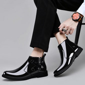 Vīriešu ikdienas apavi āda Biznesa Chelsea Biezās Sole Designer Luxury Trends Spogulis Seja Āda Ziemas silti Zābaki Jauns