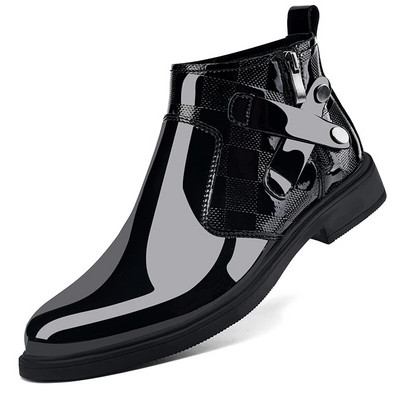 Vīriešu ikdienas apavi āda Biznesa Chelsea Biezās Sole Designer Luxury Trends Spogulis Seja Āda Ziemas silti Zābaki Jauns
