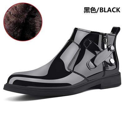 Vīriešu ikdienas apavi āda Biznesa Chelsea Biezās Sole Designer Luxury Trends Spogulis Seja Āda Ziemas silti Zābaki Jauns