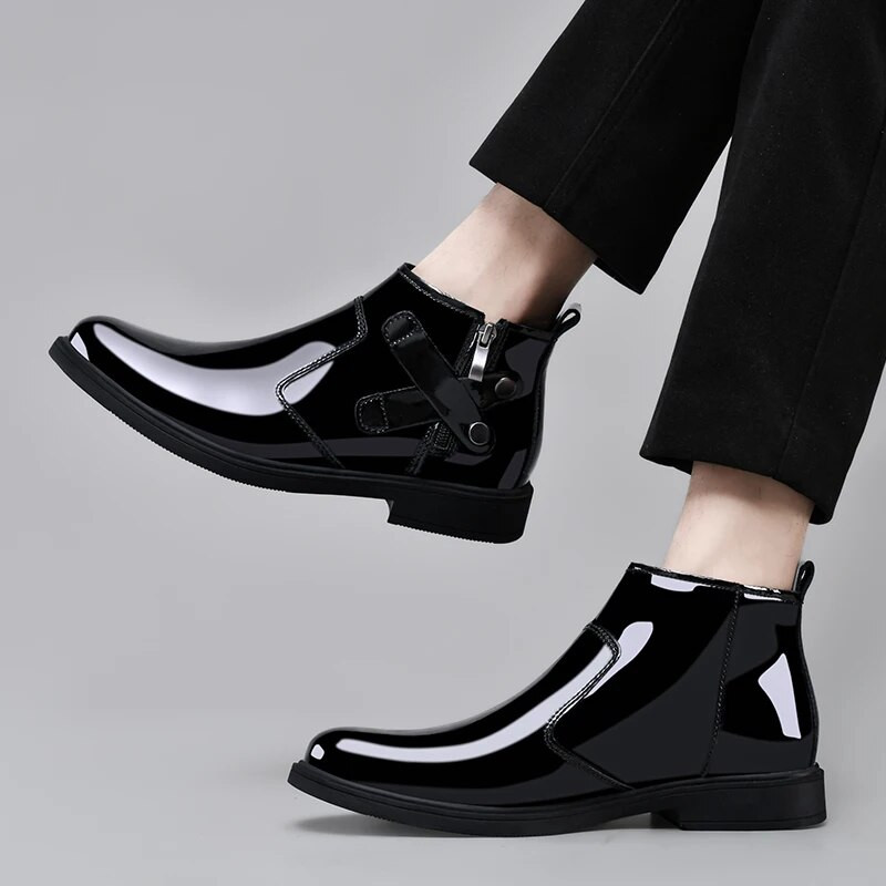 Vīriešu ikdienas apavi āda Biznesa Chelsea Biezās Sole Designer Luxury Trends Spogulis Seja Āda Ziemas silti Zābaki Jauns