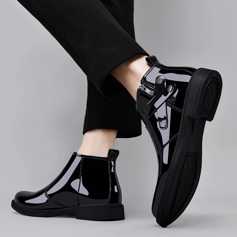 Vīriešu ikdienas apavi āda Biznesa Chelsea Biezās Sole Designer Luxury Trends Spogulis Seja Āda Ziemas silti Zābaki Jauns