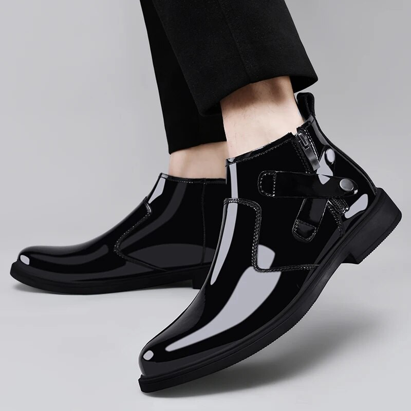 Vīriešu ikdienas apavi āda Biznesa Chelsea Biezās Sole Designer Luxury Trends Spogulis Seja Āda Ziemas silti Zābaki Jauns