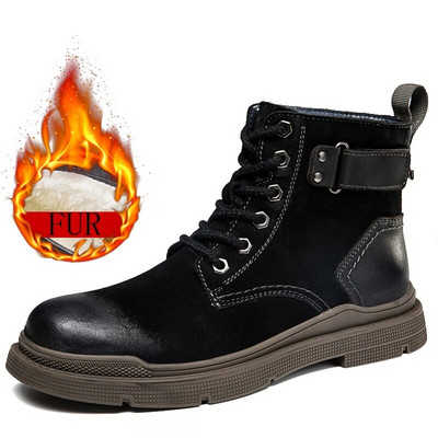 Επώνυμα χειμερινές μπότες Lace Up Γούνα υψηλής ποιότητας Plus Ανδρικά παπούτσια σε στυλ καουμπόη με χοντρή σόλα στρατιωτικές μπότες εξωτερικού χώρου