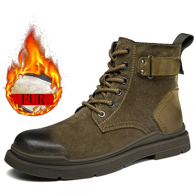 Επώνυμα χειμερινές μπότες Lace Up Γούνα υψηλής ποιότητας Plus Ανδρικά παπούτσια σε στυλ καουμπόη με χοντρή σόλα στρατιωτικές μπότες εξωτερικού χώρου