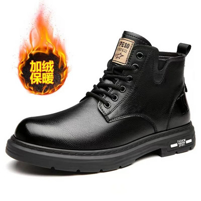 Meeste nahast talve pluss sametsaapad Vintage pahkluu Retro mootoriga saapad Meeste vabaaja käsitsi valmistatud kvaliteetsed Briti stiilis välisjalatsid