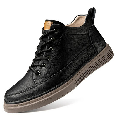 Ανοιξιάτικα Μποτάκια Μποτάκια Αστραγάλου Δερμάτινα εξωτερικού χώρου Υψηλής ποιότητας παπούτσια Αθλητικά Χοντρή σόλα Ανδρικά Μποτάκια Ελαστικό λουράκι Casual Παπούτσια