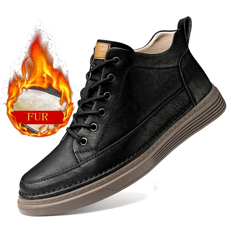 Ανοιξιάτικα Μποτάκια Μποτάκια Αστραγάλου Δερμάτινα εξωτερικού χώρου Υψηλής ποιότητας παπούτσια Αθλητικά Χοντρή σόλα Ανδρικά Μποτάκια Ελαστικό λουράκι Casual Παπούτσια
