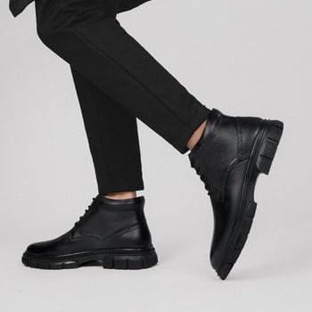 Универсални мъжки боти до глезена Удобни ботуши Челси с дебела подметка Високи кожени ботуши за открито Модни бизнес обувки
