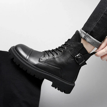 Winter Plus Velvet Υψηλής Ποιότητας Ζεστές Μπότες εξωτερικού χώρου Μόδα Παπούτσια με βαμβακερά επένδυση Ανδρικά μποτάκια χιονιού Μαύρες μπότες Combat
