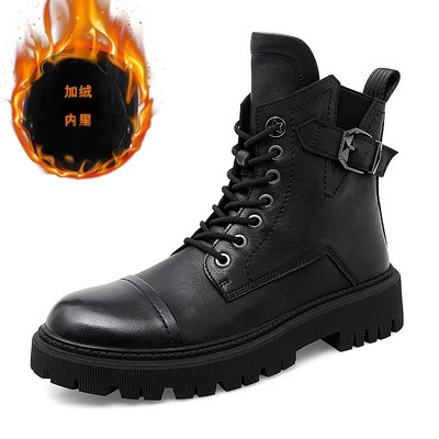 Winter Plus Velvet Υψηλής Ποιότητας Ζεστές Μπότες εξωτερικού χώρου Μόδα Παπούτσια με βαμβακερά επένδυση Ανδρικά μποτάκια χιονιού Μαύρες μπότες Combat