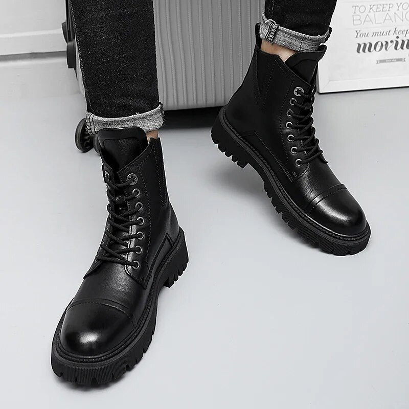 Winter Plus Velvet Υψηλής Ποιότητας Ζεστές Μπότες εξωτερικού χώρου Μόδα Παπούτσια με βαμβακερά επένδυση Ανδρικά μποτάκια χιονιού Μαύρες μπότες Combat