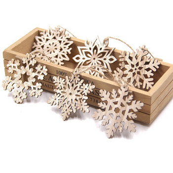 12PCS/кутия Дървени кухи снежинки Коледни ретро висулки Коледни висящи орнаменти за Noel Tree Decorations Направи си сам подаръци за рисуване