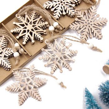 12PCS/кутия Дървени кухи снежинки Коледни ретро висулки Коледни висящи орнаменти за Noel Tree Decorations Направи си сам подаръци за рисуване