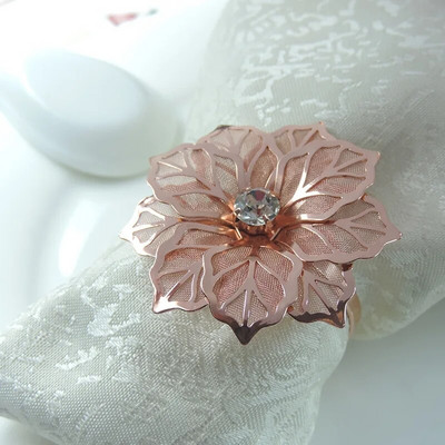 6 τμχ/ παρτίδα Flower πετσέτα δαχτυλίδι Νυφική θήκη χαρτοπετσέτας Μεταλλική χαρτοπετσέτα κύκλος φύλλο χαρτοπετσέτας πόρπη για πάρτι Διακοσμητικό γιορτινό τραπέζι