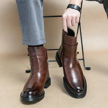 2023 Мъжки луксозни маркови високи обувки Класически ретро кожени ботуши Челси Страничен цип Модни боти до глезена Мъжки бизнес обувки