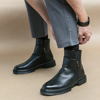 2023 Мъжки луксозни маркови високи обувки Класически ретро кожени ботуши Челси Страничен цип Модни боти до глезена Мъжки бизнес обувки