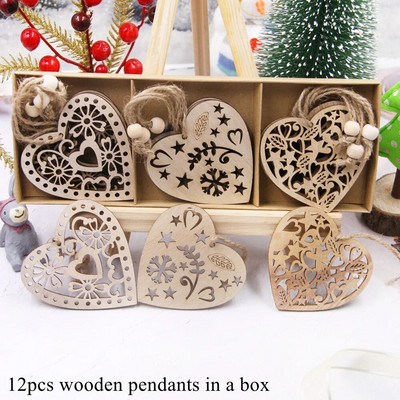 12GAB/Kaste Koka Ziemassvētku piekariņi Dobi koka/Zvaigznes/Eņģeļa piekaramie rotājumi Ziemassvētku eglīšu rotājumiem Bērnu DIY Glezniecības amatniecība