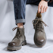 Jauni vīriešu āra sporta ādas zābaki ziemas modes potīšu apavi vīriešiem ziemas ikdienas neslīdoši pastaigu apavi alpīnismam