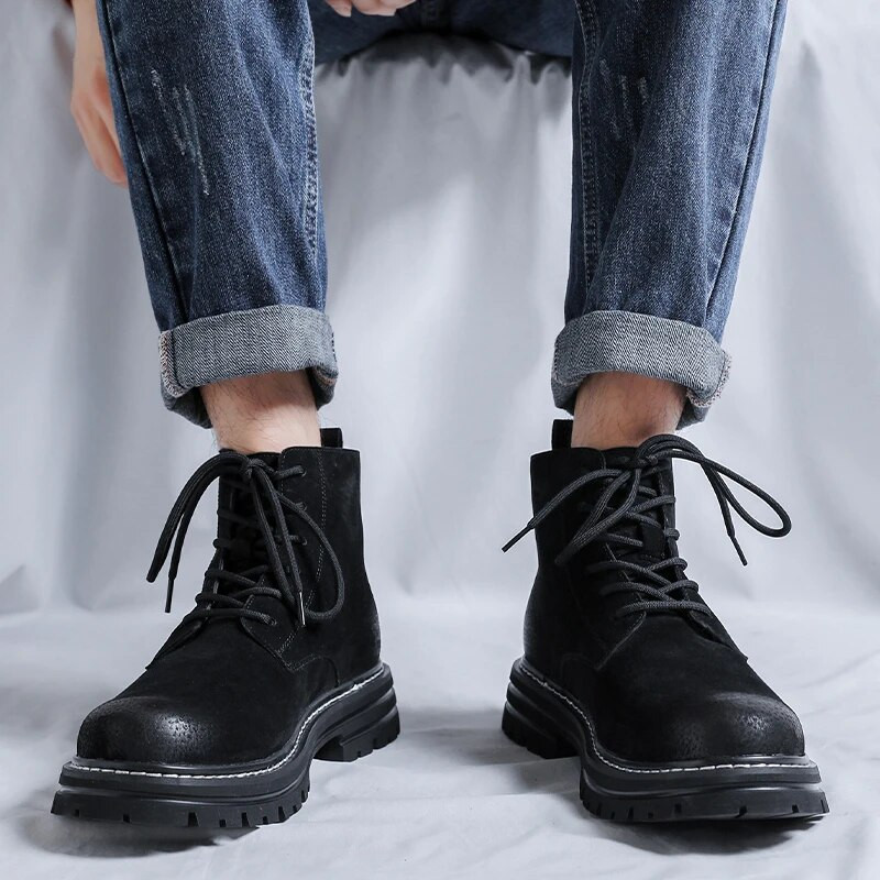 Jauni vīriešu āra sporta ādas zābaki ziemas modes potīšu apavi vīriešiem ziemas ikdienas neslīdoši pastaigu apavi alpīnismam