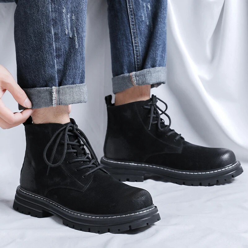 Jauni vīriešu āra sporta ādas zābaki ziemas modes potīšu apavi vīriešiem ziemas ikdienas neslīdoši pastaigu apavi alpīnismam