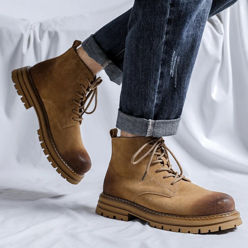 Jauni vīriešu āra sporta ādas zābaki ziemas modes potīšu apavi vīriešiem ziemas ikdienas neslīdoši pastaigu apavi alpīnismam