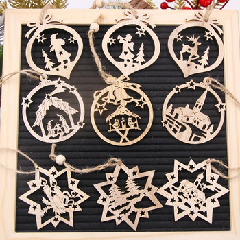 9 τμχ Χριστουγεννιάτικα Ξύλινα Μενταγιόν Κούφιο Κουδούνι/Αστέρι/Μπάλα Κρεμαστά Στολίδια Naviada Σπίτι Διακόσμηση δέντρου για πάρτι DIY Ζωγραφική Δώρο Noel