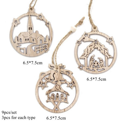 9 бр. Коледни дървени висулки Издълбана камбана/звезда/топка Висящи орнаменти Naviada Home Party Tree Decor Направи си сам картина Ноел подарък
