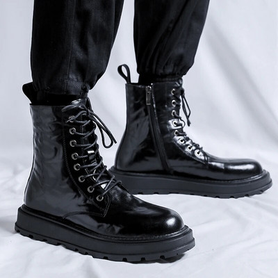 Марка от кожа Мъжки ботуши с връзки Дишащи високи обувки Ежедневни мъжки моторизирани кожени ботуши Fashion Botas Homme