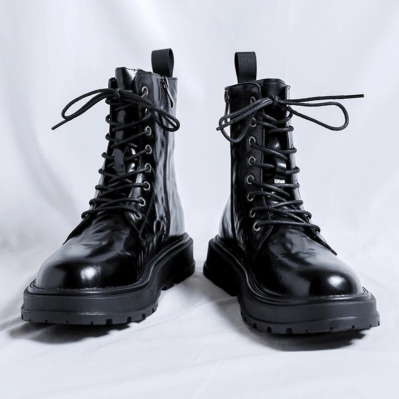 Επώνυμα  Ανδρικές Μπότες με κορδόνια Αναπνεύσιμα ψηλά παπούτσια Υπαίθρια περιστασιακά ανδρικά μηχανοκίνητα δερμάτινα μποτάκια Fashion Botas Homme