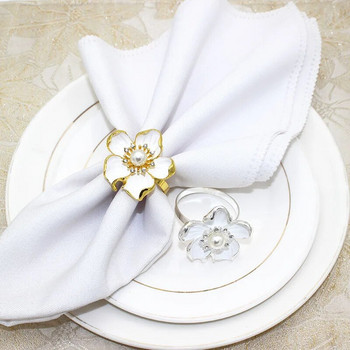6 τμχ/παρτίδα Νέο δαχτυλίδι από λουλούδι με πέντε πέταλα από κράμα λουλουδιών δαχτυλίδι χαρτοπετσέτας από λευκό λουλούδι διακόσμηση τραπεζιού γάμου