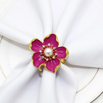6 τμχ/παρτίδα Νέο δαχτυλίδι από λουλούδι με πέντε πέταλα από κράμα λουλουδιών δαχτυλίδι χαρτοπετσέτας από λευκό λουλούδι διακόσμηση τραπεζιού γάμου