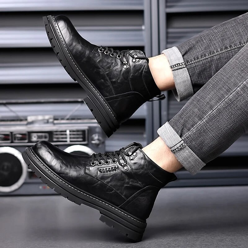 Férfi motoros bakancs téli szabadtéri motorkerékpár Retro stílusú csizma boka, alkalmi üzleti, kopásálló cipő