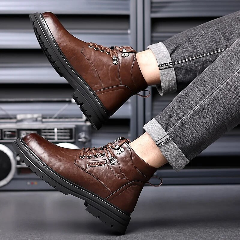 Férfi motoros bakancs téli szabadtéri motorkerékpár Retro stílusú csizma boka, alkalmi üzleti, kopásálló cipő