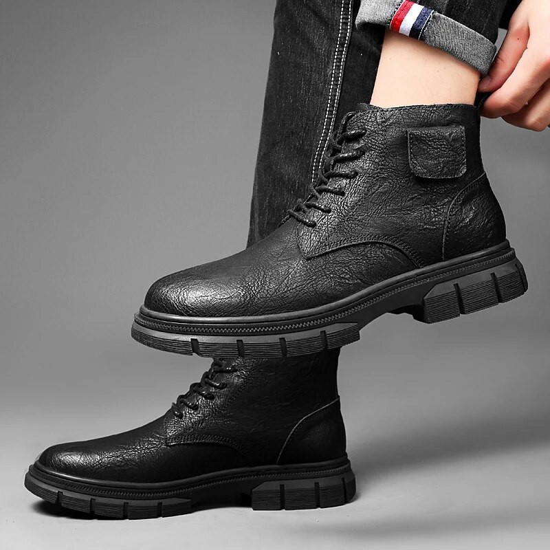 Divatos kültéri téli meleg plüss utazási tornacipők Valódi bőr Bokacsizmák Férfi Fűzős Lapos Mindennapi Cipők